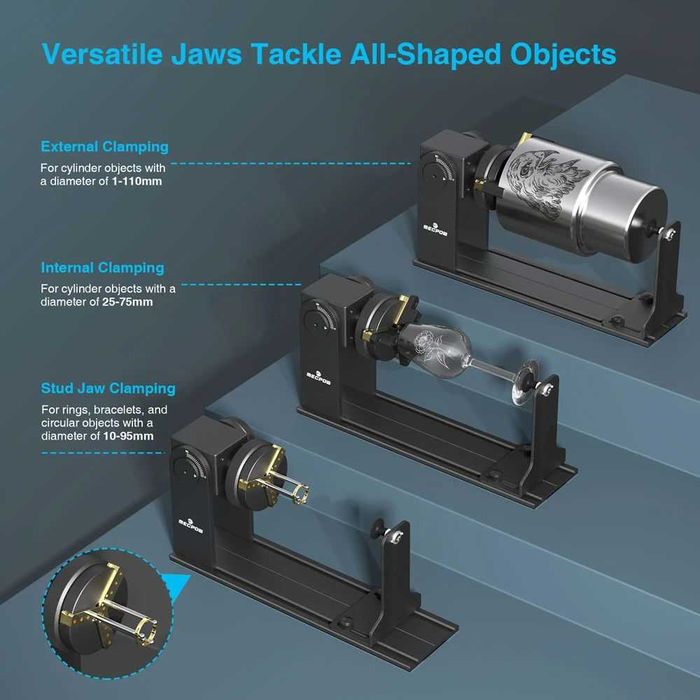 РОЛЕР И С ЧЕЛЮСТИ Rotary Roller ATOMSTACK CNC лазер лазерно гравиране