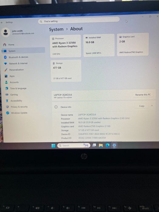 Laptop HP 15s / 512 GB / SSD / RAM 16 GB