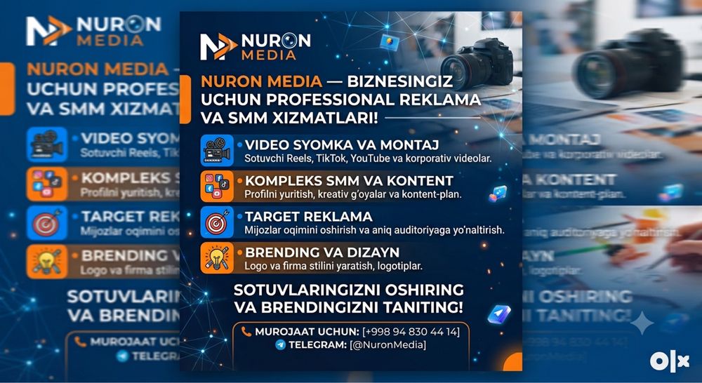 Professional Video Syomka, Montaj va SMM Xizmatlari | Nuron Media