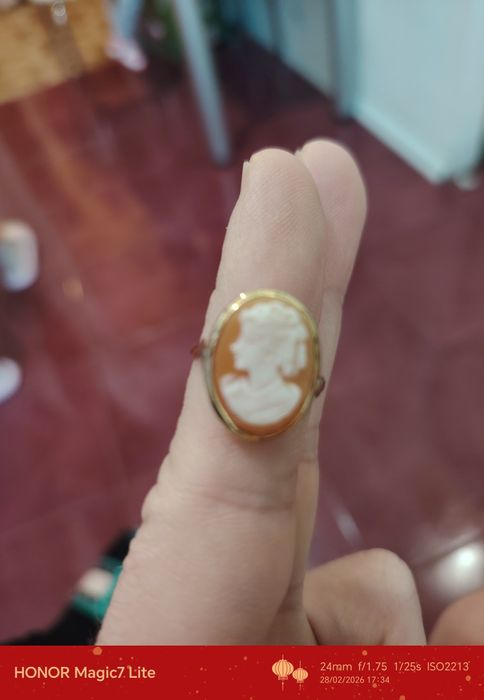 Inel Vintage Argint 835 cu Camee Naturală Sculptată Manual