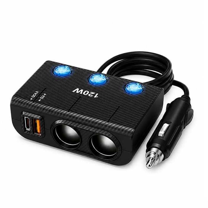 Разклонител за запалка Automat-2 гнезда, USB/TYPE C, 12V / 24V