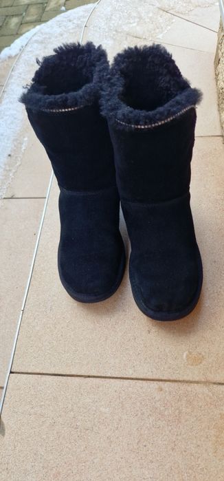 UGG classic Marice sequin zipper boot, piele intoarsa, negre, 38