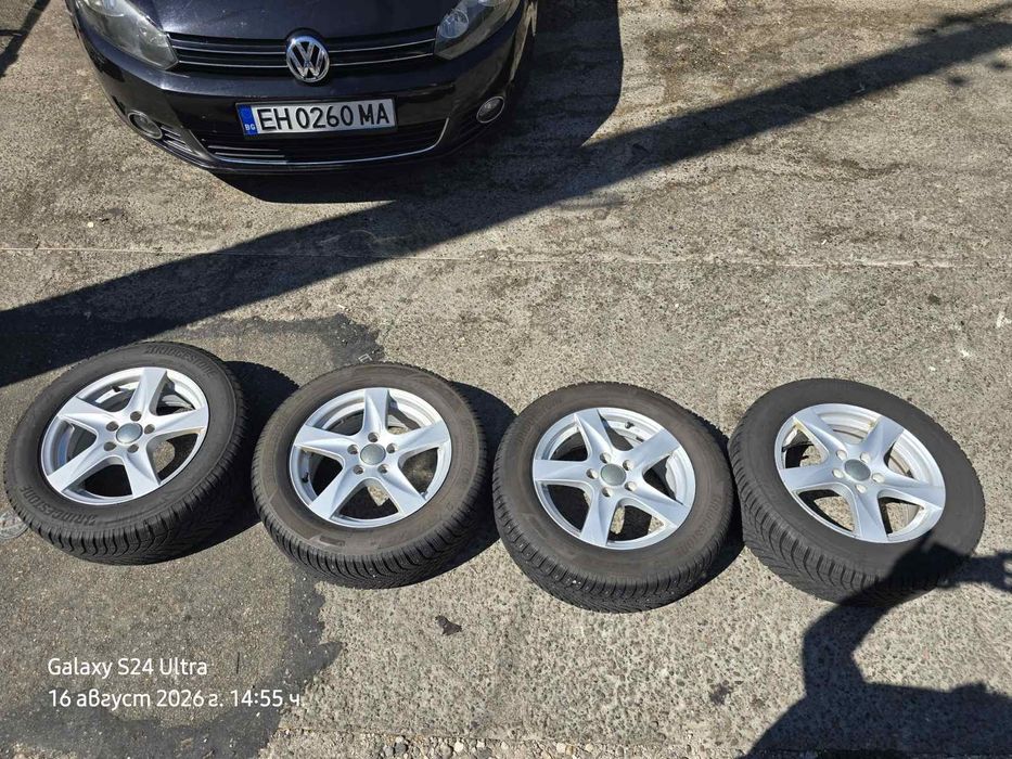 Оригинални лети джанти 16" 5x112 с зимни гуми Bridgestone 215/60/R16 за VW, Audi, Skoda, Seat