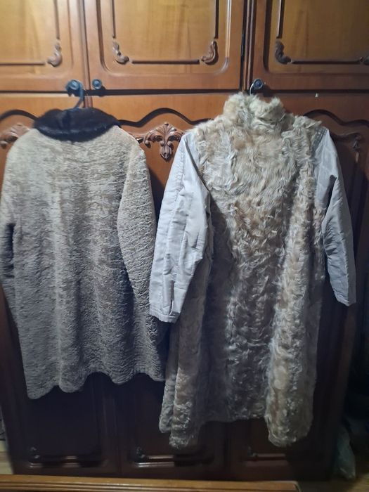 Haina lunga tip cojoc cu guler blana naturala, ,haina lunga blana ecol