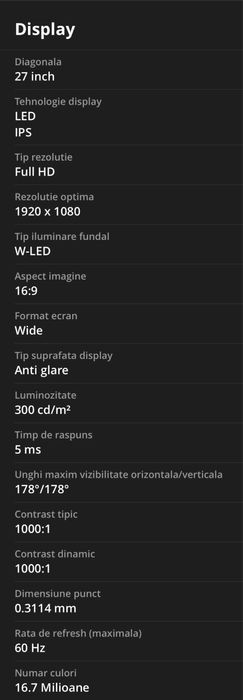 Monitor LED IPS Dell 27'' Full HD, 60 HZ, 5ms, HDMI, Display Port, USB