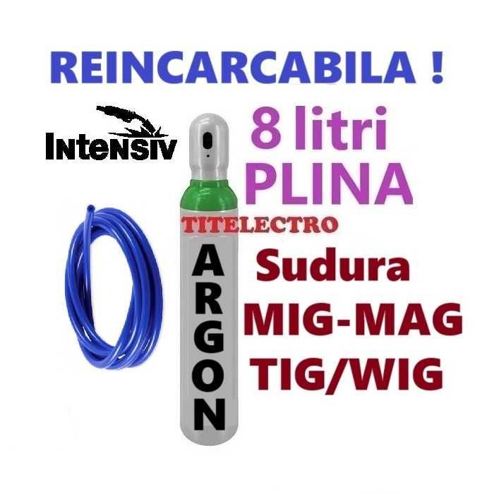 Butelie tub argon PLINA, 8 litri 200 bari, sudura MIG sau TIG + furtun