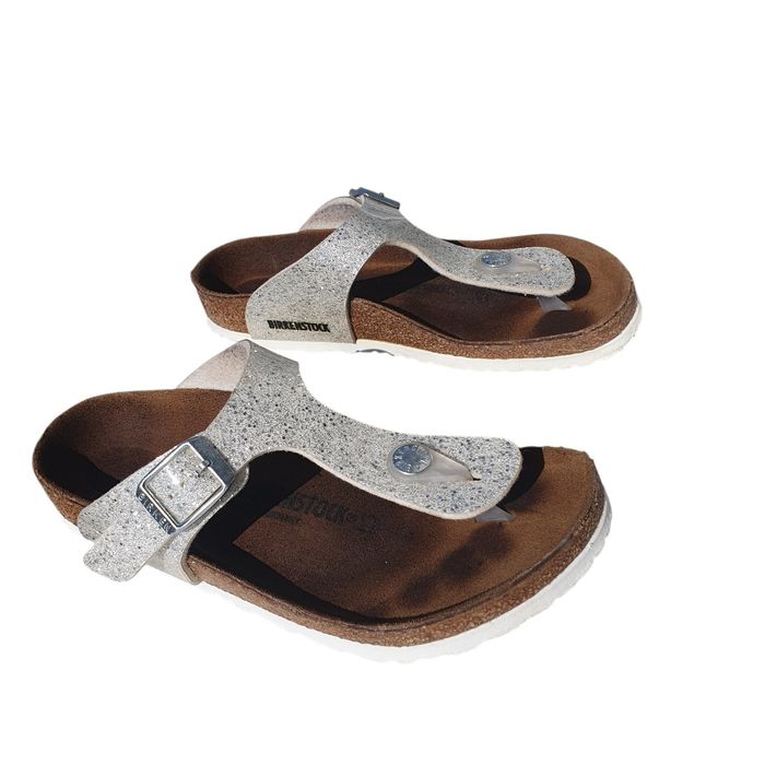 Papuci 31 Birkenstock Gizeh fete, sandale cu bareta intre degete, argintiu cu sclipici