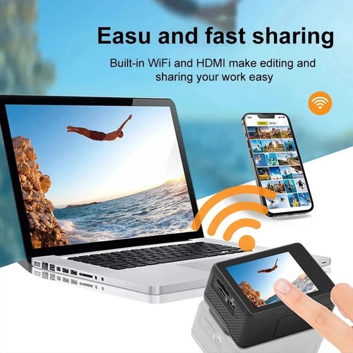 Wifi Екшън камера, водоустойчива 4к спортна боди камера за видеозаписи