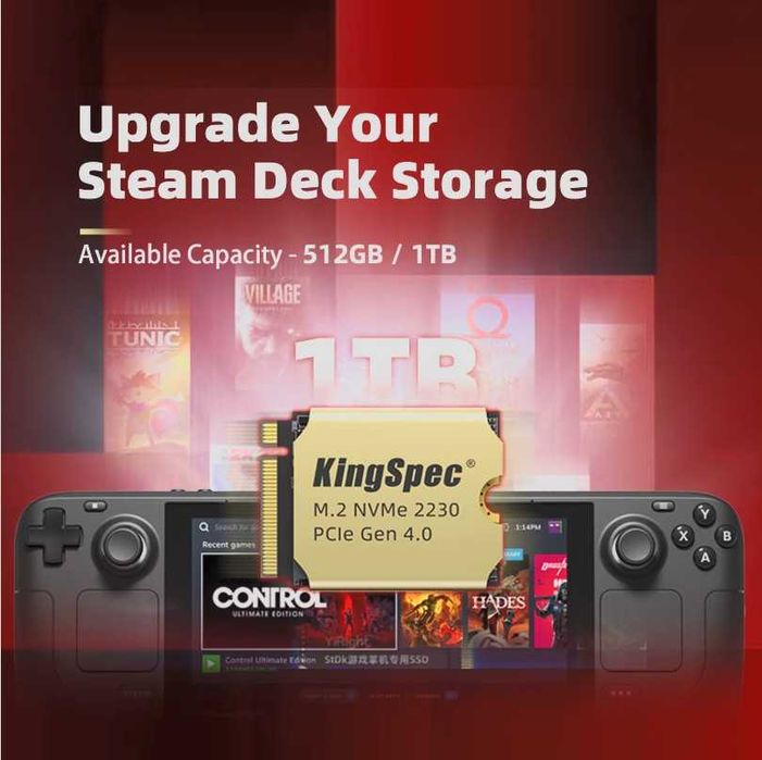 SSD NVMe KingSpec 1TB M.2 2230 Gen4 Steam Deck ROG Ally Surface