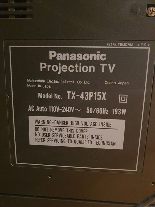 Телевизор Проекционный Panasonic, Model No. TX-43P15X