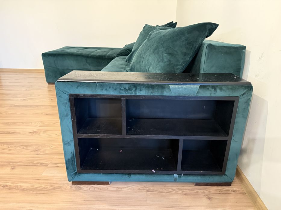 Ъглов диван – зелен, велурен