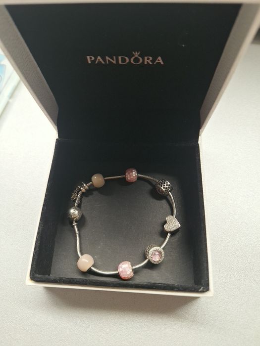 Brățară Argint PANDORA (ESSENCE), mărime 19 cm, charmuri colecție roz