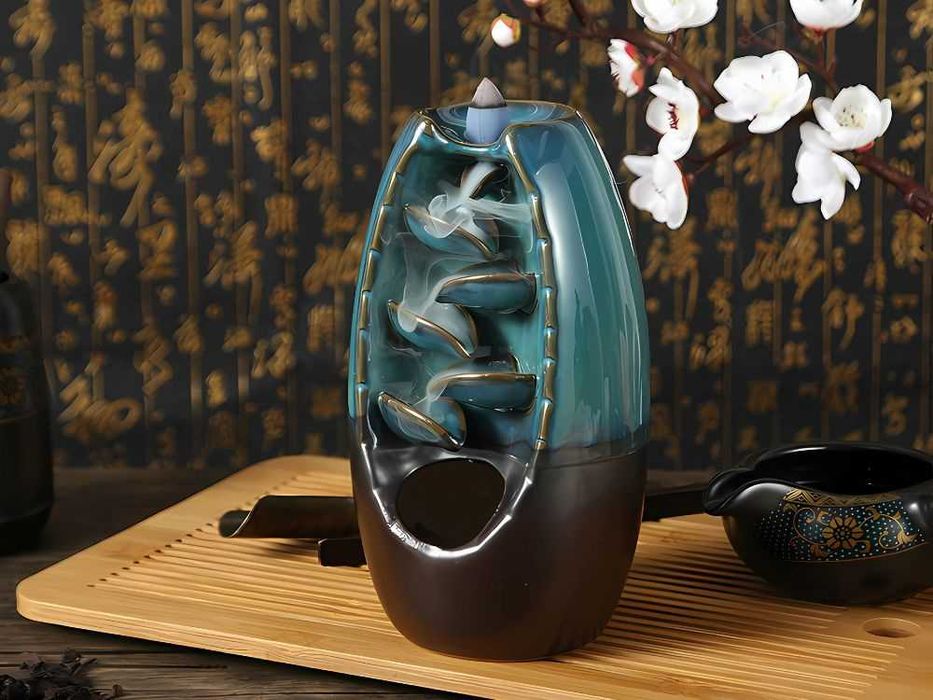 Arzator ceramic conuri parfumate cascada cu 10 conuri incluse albastru