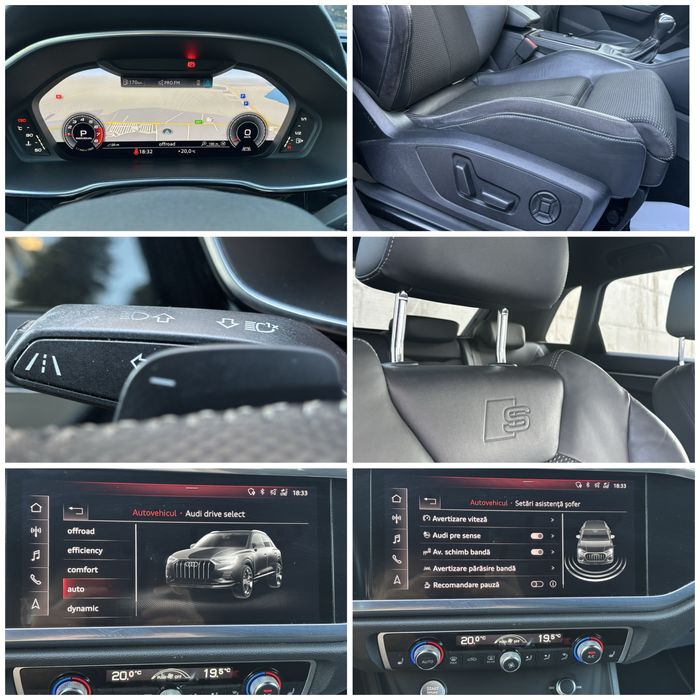 Audi Q3 SLine/NardoGray/Anvelope NOI/Cutie Automata/Virtual cockpit/Faruri stopuri Full LED/Semnalizari dinamice/Lane assist/Franare automata/Garantie