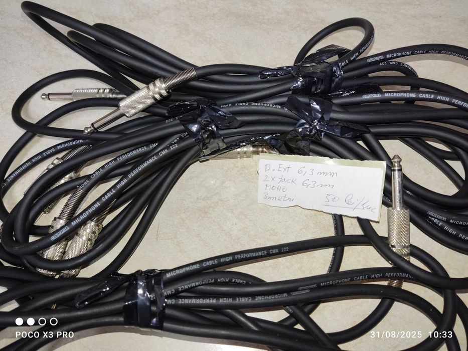 Cablu microfon/chitara , jack mono 6.3mm tata - jack mono 6.3mm tata