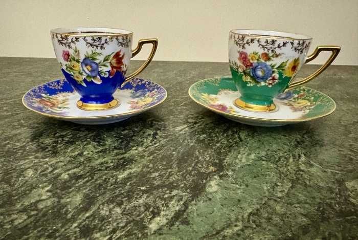 Elegant set cafea-tete a tete-portelan placat cu aur de 22 k-Bavaria Waldershof-Germania