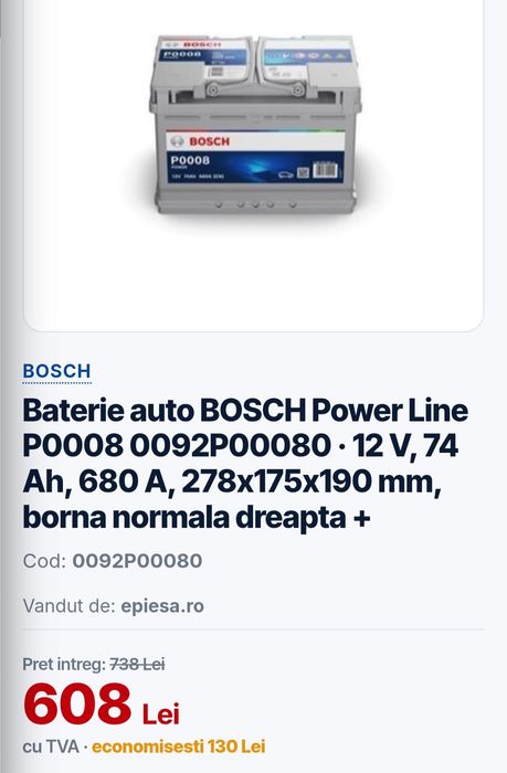 Sursa centrala si acumulator bosch 74 ah in garantie