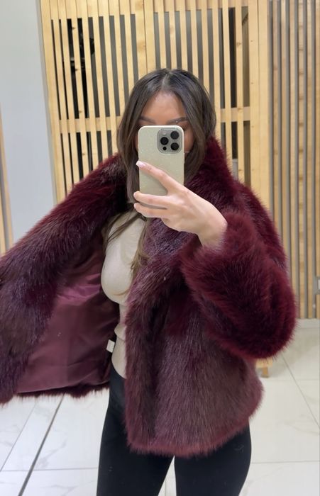 Эко-шуба в бордовом цвете