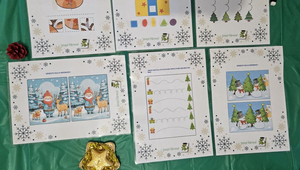 Fise educative laminate, reutilizabile iarna Craciun