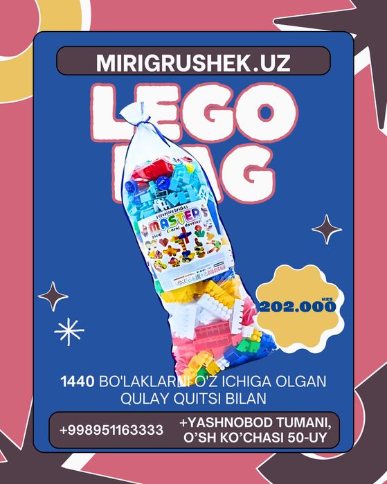 Lego barcha turdagi Biz naxt va perechisleniyaga donaga va optomga