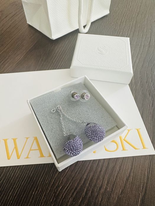Оригинални Swarovski обеци 2в1 (мънички + висящи) - оригинална кутия