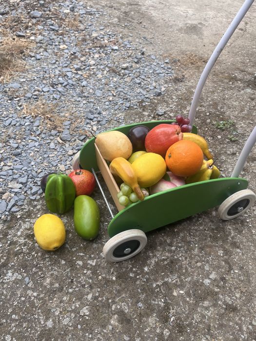 Дървена детска количка за играчки + подарък