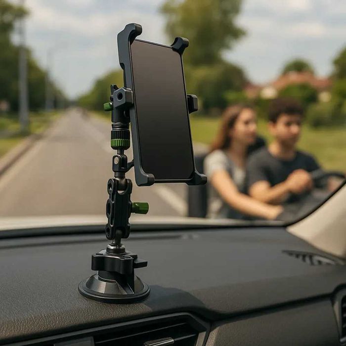 Вакуум стойка с вендуза за телефон или екшън камера – 360° регулируема, метална (1/4" + GoPro)