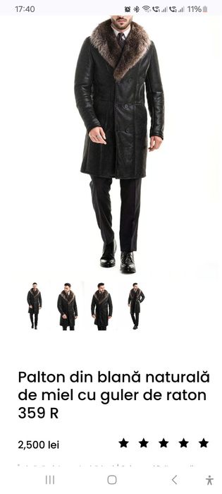 vand palton din blana naturala de miel cu guler de raton marimea 52