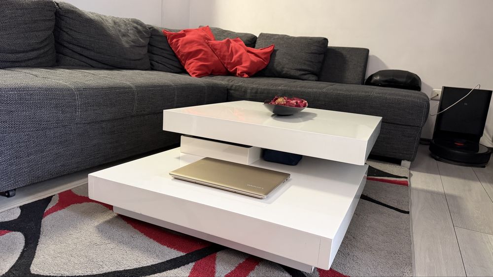 Маса бял лак MDF въртяща/2 нива