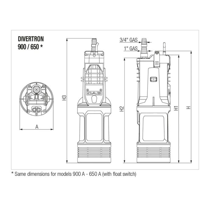 Pompă submersibilă DAB Divertron 900 – 0.75 kW / 45 m / automată