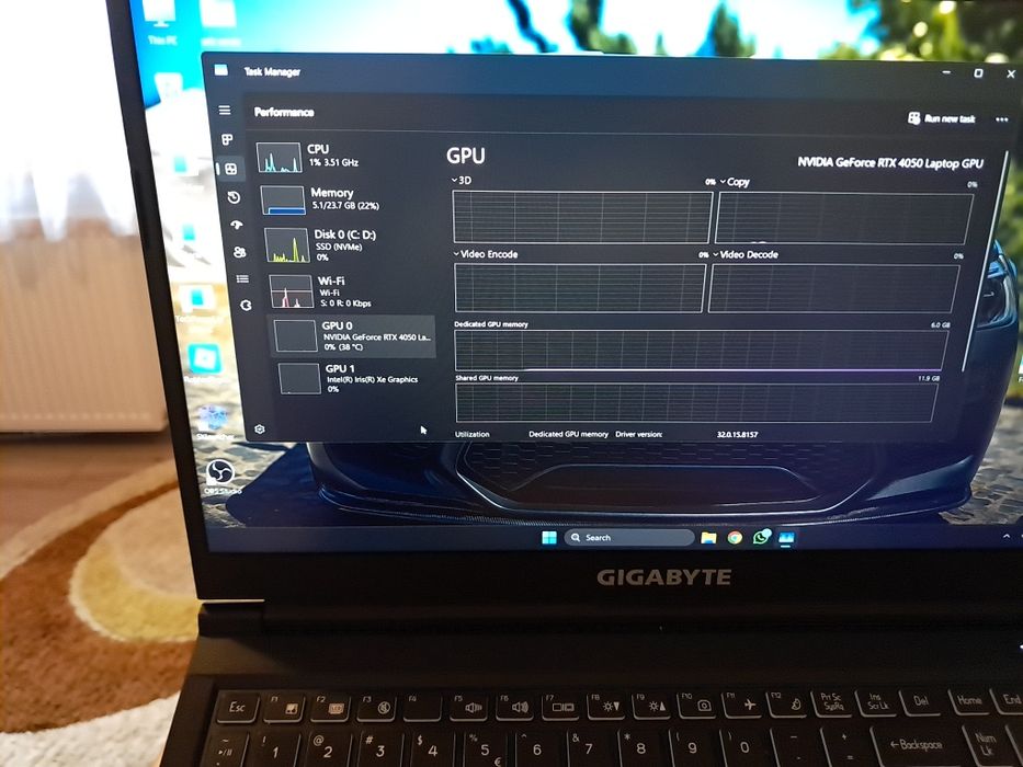 I5 gen 12 rtx 4050 24 gb ram ( gigabyte g5 mf)+stick usb 128gb cadou
