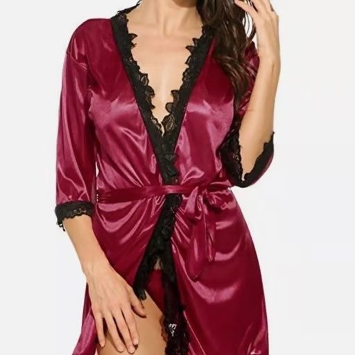 Halat din material satinat visiniu rosu inchis + chilot