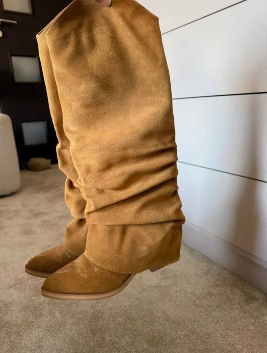 Cizme piele intoarsa camel - Marimea 37