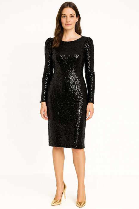 Ликвидация - рокля с пайети и дълги ръкави – AQUA, размер S