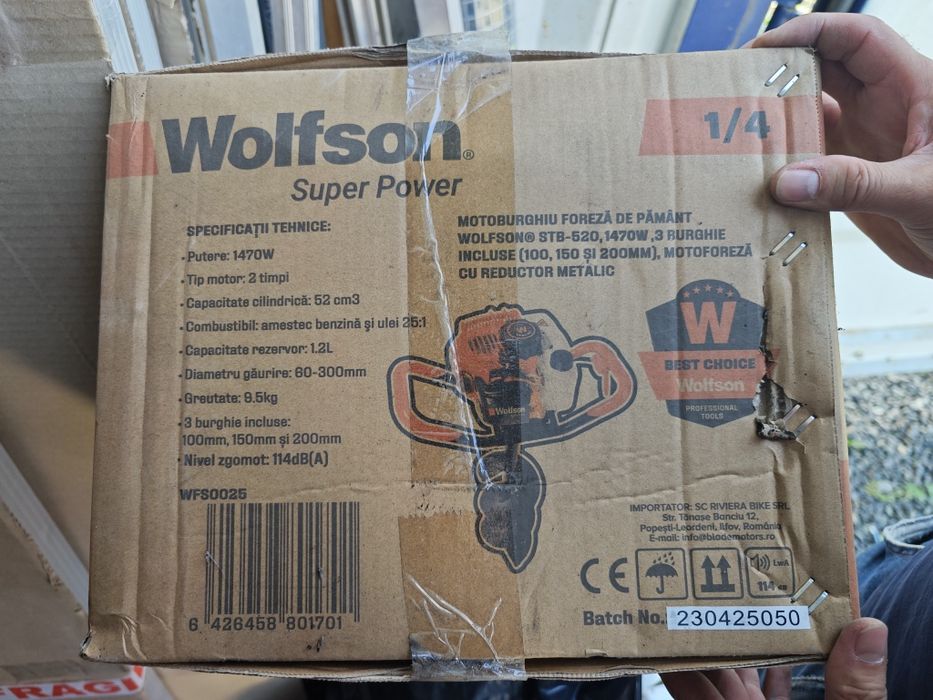 Motoburghiu Wolfson STB-520, 52 cm³, 1470W, 3 burghie – Nou, sigilat
