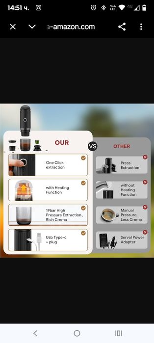 Преносима електрическа машина за еспресо, самозагряваща се, система за