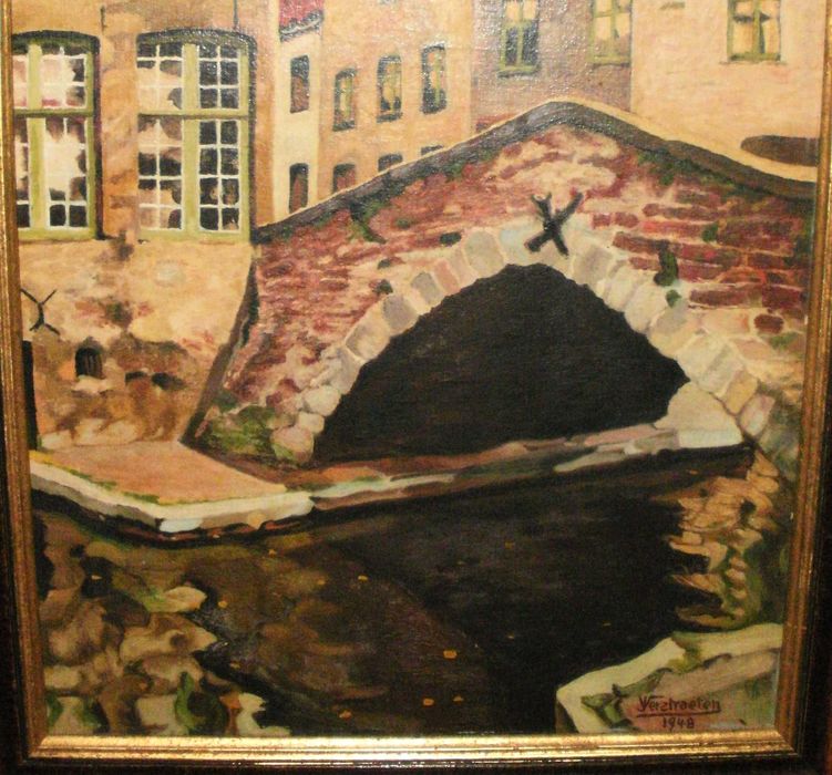 „Изглед към Брюж/ Мостът" в рамка, Белгия, Подпис: Jules Verstraeten