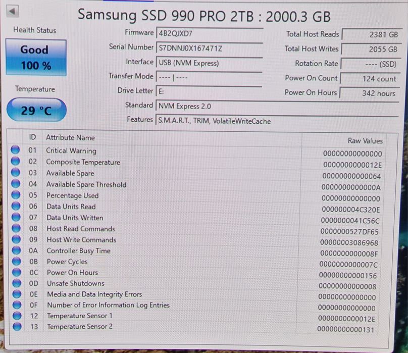 SSD Samsung 990 Pro 2TB (100% sănătate)