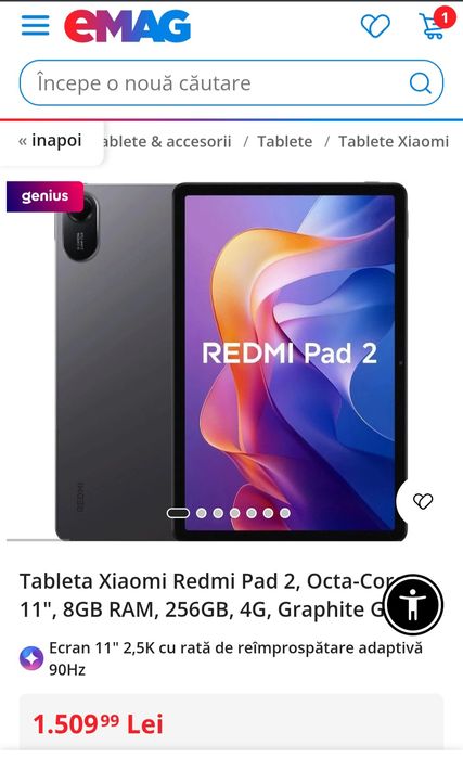 Tableta Xiaomi Redmi Pad 2, Octa-Core, 11", 8GB RAM, 256GB, Graphite Gray, SIGILATA
