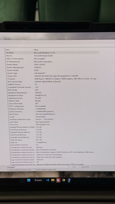 Vand/schimb Lenovo IdeaPad Pro 5 OLED 2.8K 120 Hz | Ryzen 7 8845HS | 32GB RAM | 1TB SSD | Baterie 95%