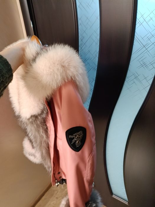 Розова парка с естествен косъм от лисица