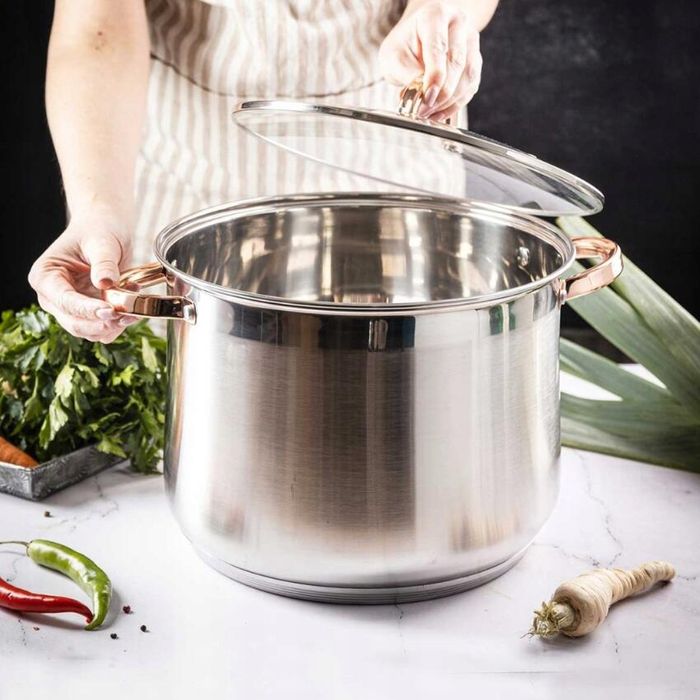 Oala din inox cu capac din sticla, diametru 24 cm, capacitate 8.6