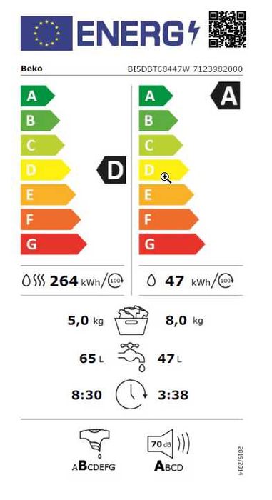 Mașină de spălat cu uscător încorporabilă Beko HITV8736B0W, 8/5 kg - stare ca nou