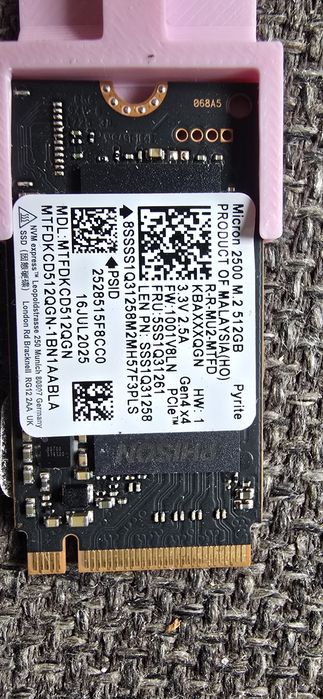SSD Nou Micron 2500 Pyrite 512 Gb M2 M.2 NVMe PCIe Gen4 x 4 2280 2242 7100mb/s