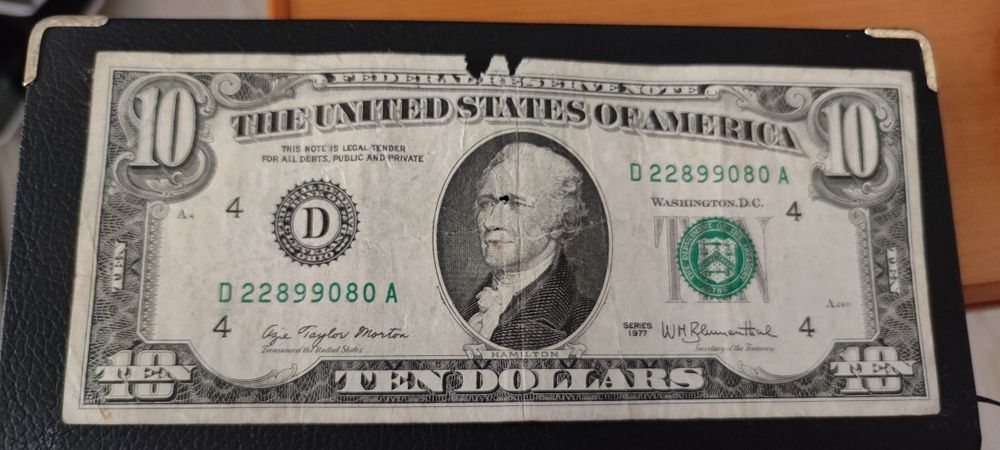 Bancnota 10 Dolari Americani 1977 Vintage