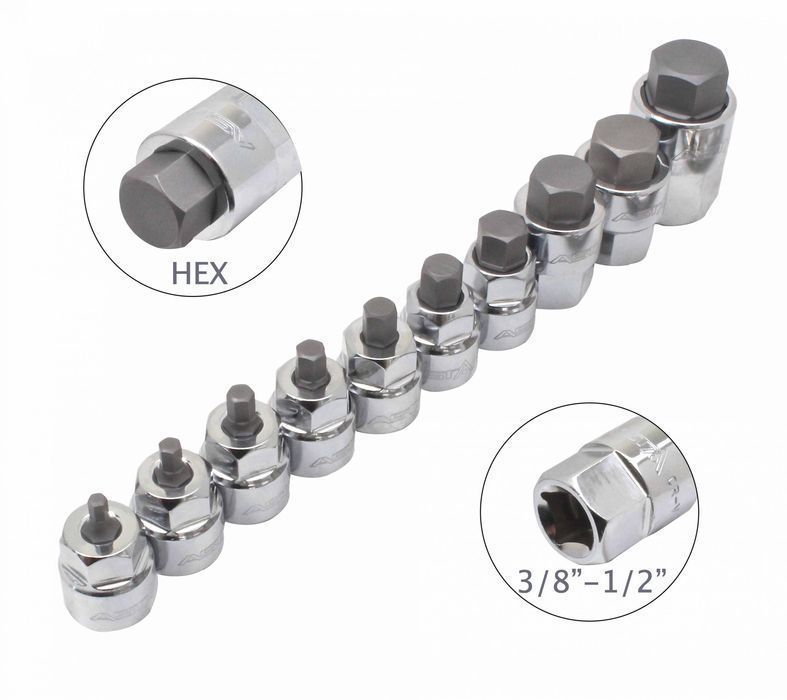 Set capete de chei hexagonale tip imbus 1/4 - 3/8 in inchi 10 piese