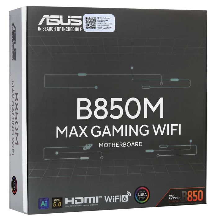 - Материнская плата MB Asus AMD AM5 B850M Max Gaming WiFi DDR5
