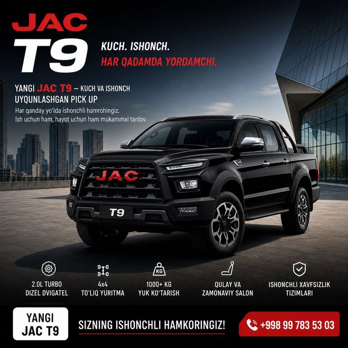 JAC T9  pick up yangi 0 probeg