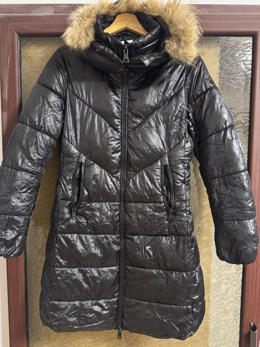 Geaca lunga din fas cu blana naturala