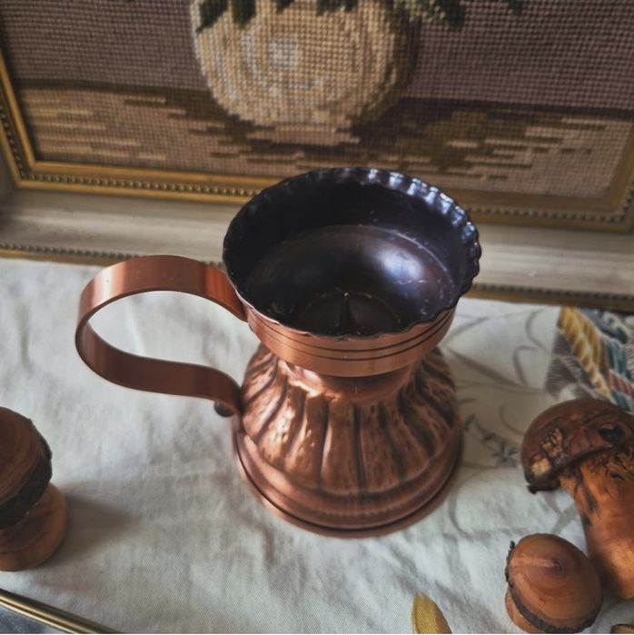 Винтидж свещник от мед и стъкло